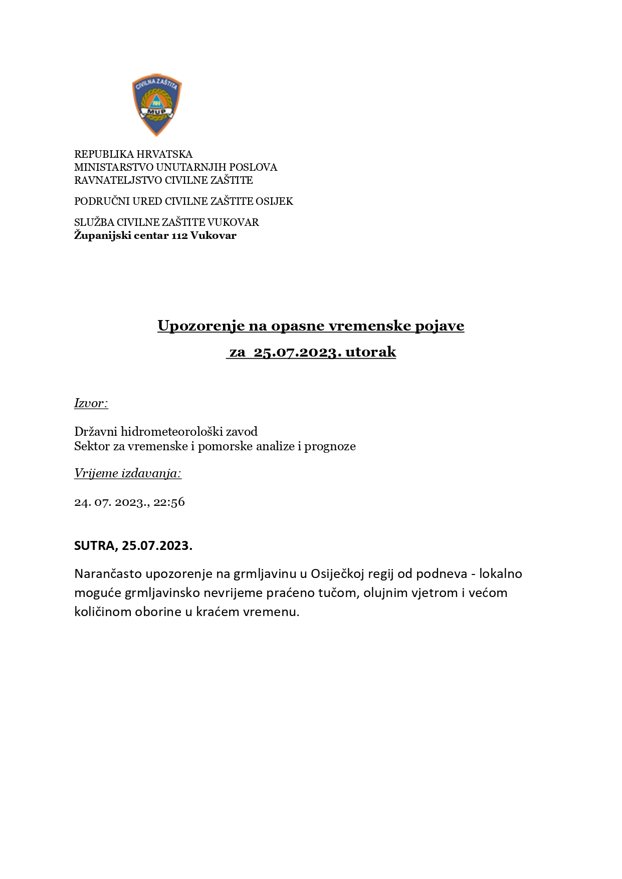 DHMZ Upozorenje na opasne vremenske pojave za 25032022 page 0001