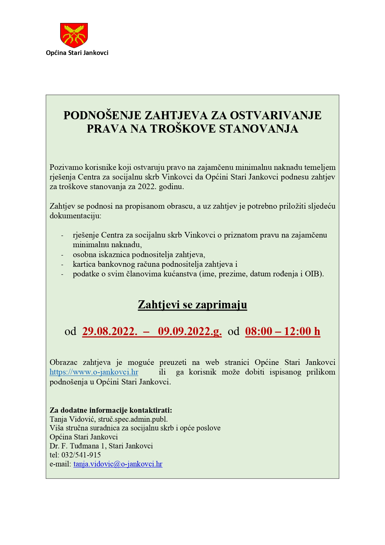 PODNOŠENJE ZAHTJEVA ZA OSTVARIVANJE PRAVA NA TROŠKOVE STANOVANJA page 0001